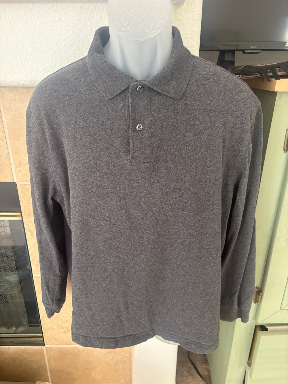 St. John's Bay Men's Charcoal Gray Long-Sleeve Polo